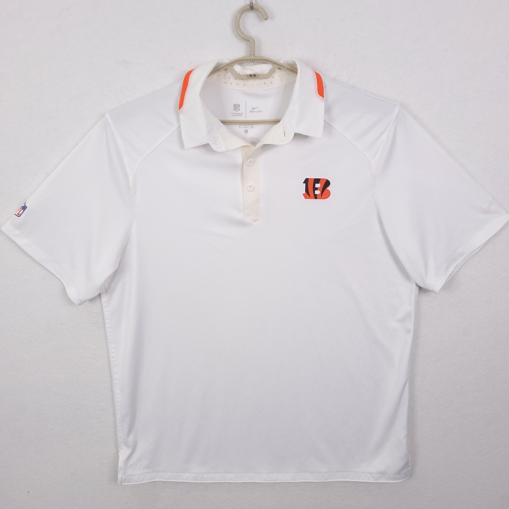 Nike Polo Shirt Mens XL White Cincinnati Bengals NFL Onfield Dri-FIT Golf Top